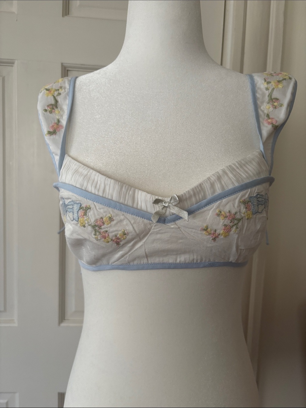 For Love & Lemons 🦋 baby bow bra NWT size small pastel blue floral - Picture 5 of 11